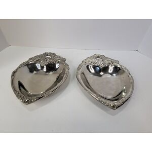 Vintage Leonard Silverplate Heart Trinket Dish Set Ornate Floral Made in Italy